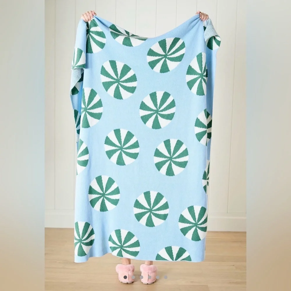 Anthropologie Blue and Green Knit Throw